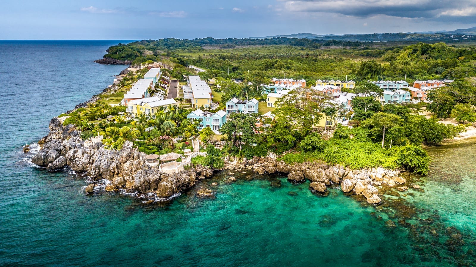 Aerial view of the Ocho Rios coastline, Jamaica