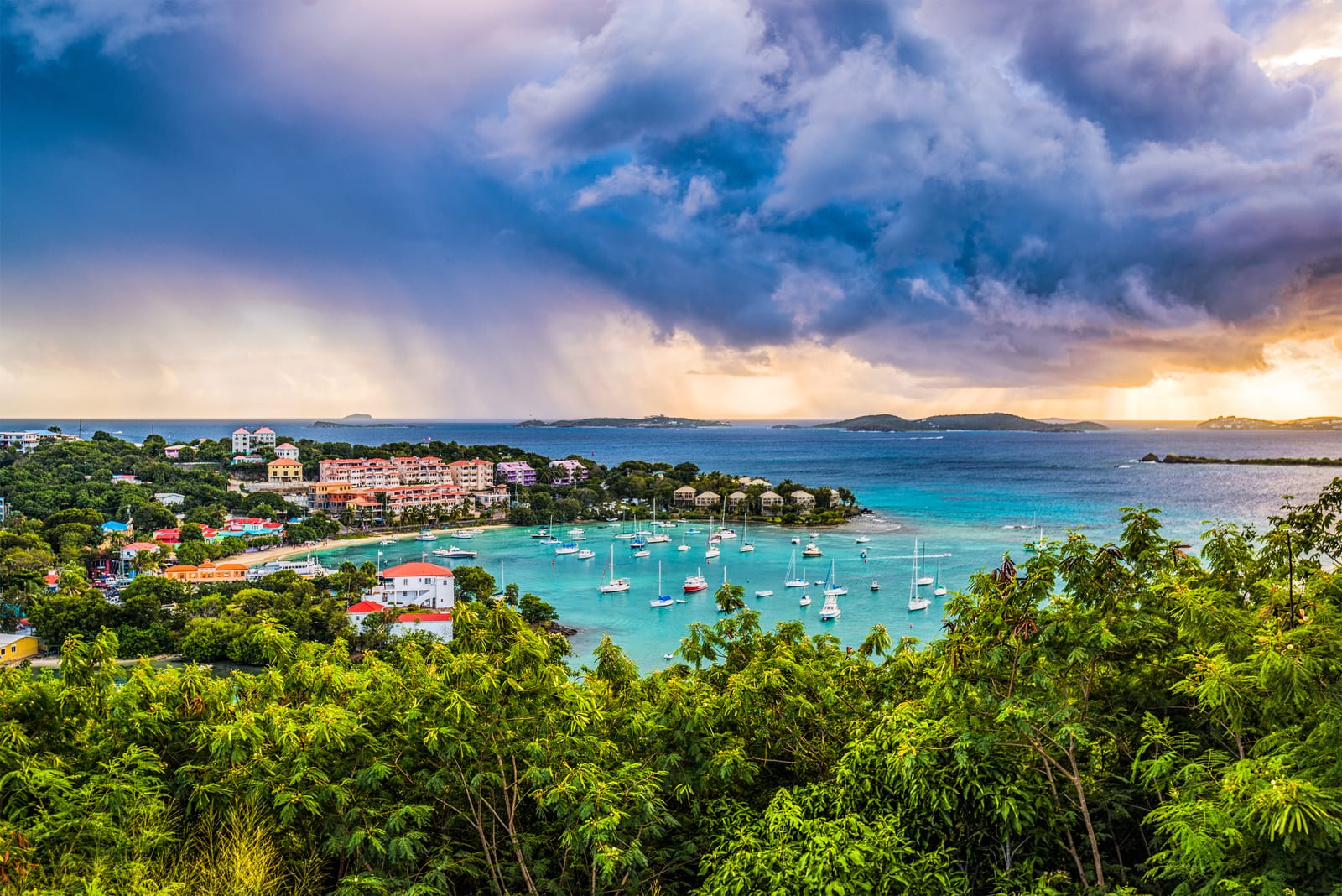 Cruz Bay harbor at sunset, St. John